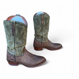 Boho Western Dan Post Olive and Brown Leather Boots